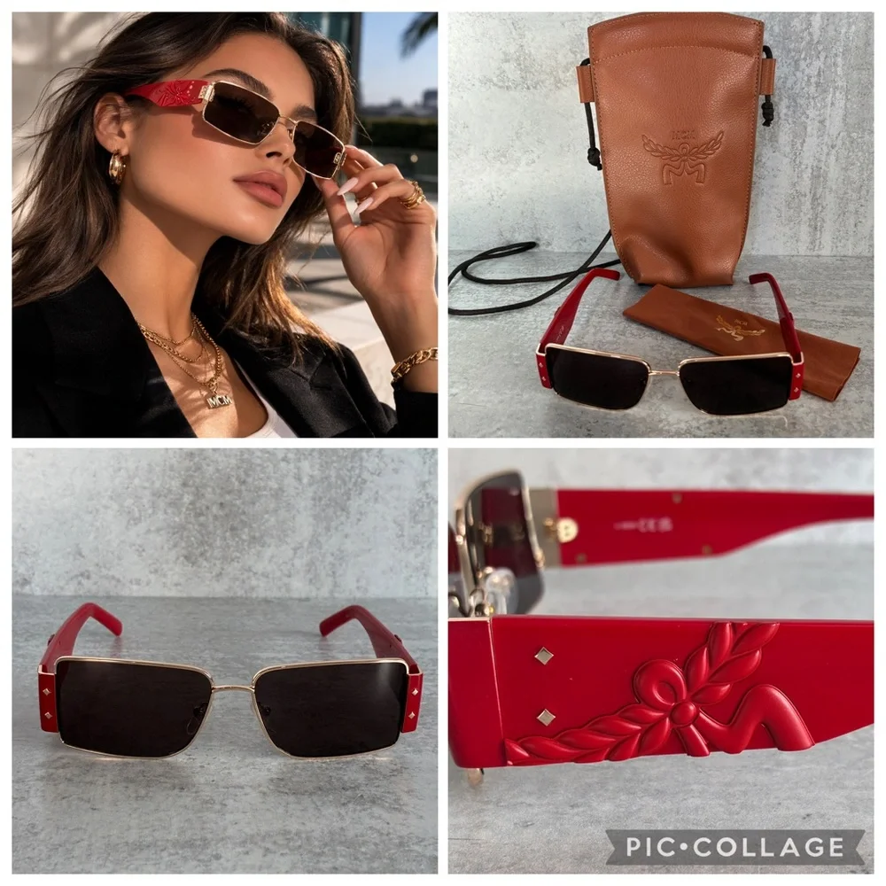 MCM MW0012 32E Red Gold Shield Sunglasses 55mm w/ Logo Case NWOT